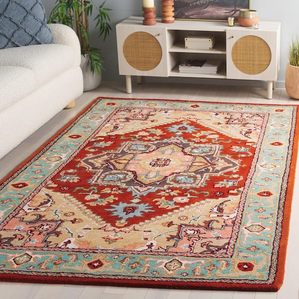Heritage Red/Blue 6 ft. x 6 ft. Border Floral Medallion Square Area Rug