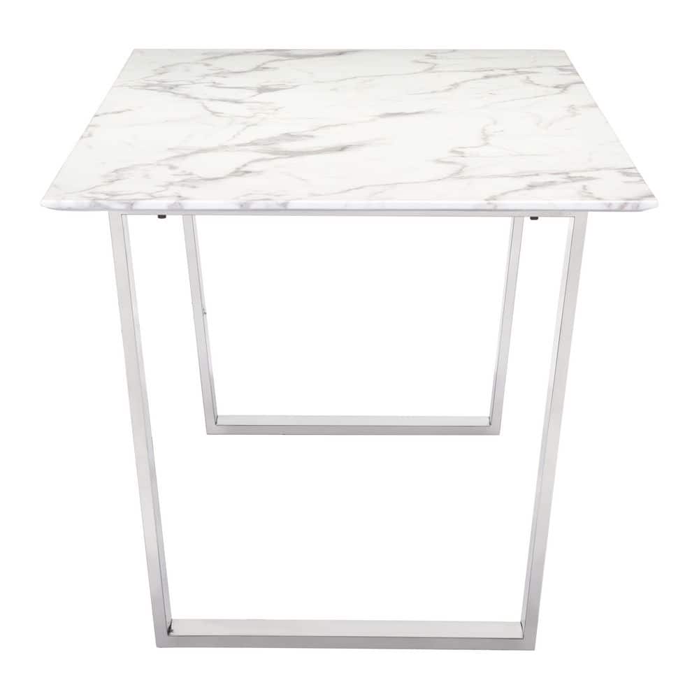 Atlas 70.9'' White Marble Rectangular Dining Table with Silver Base