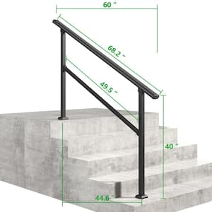 36 in. H x 68 in. W Black Wrought Iron Stair Railing Kit Handrails for Outdoor Steps Fit 4 or 5 Steps (2 Pack)