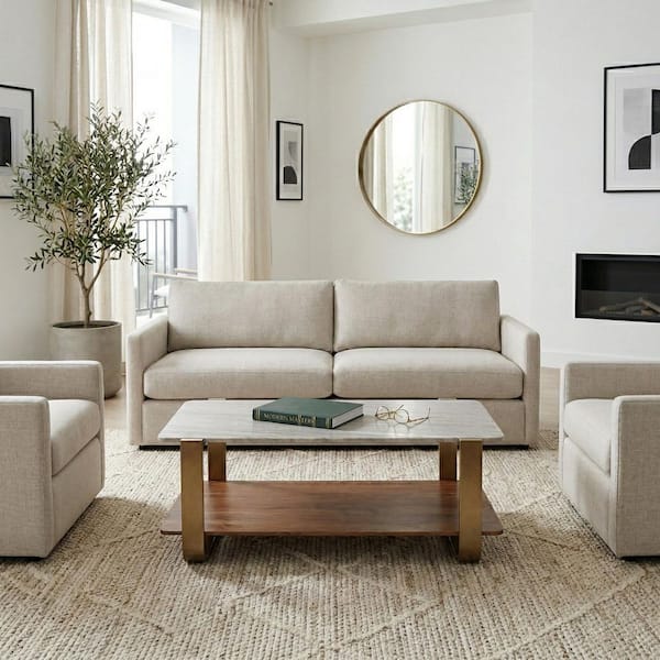 23 in. Gold Rectangle Modern Marble Coffee Table