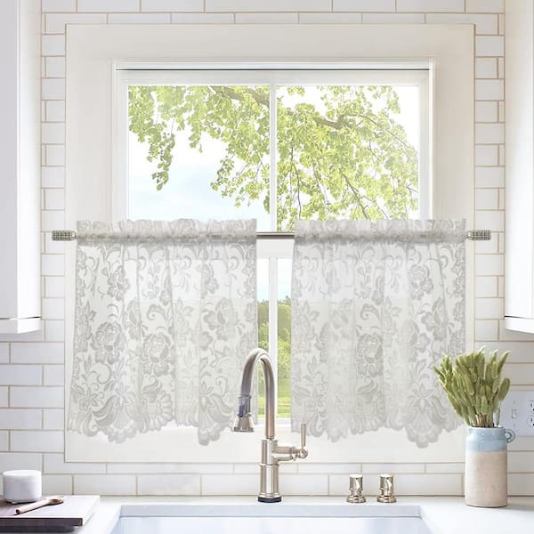 Habitat Limoges Rod Pocket Tiers in White 55 in. x 24 in. Sheer- includes Two-piece Tier Curtain