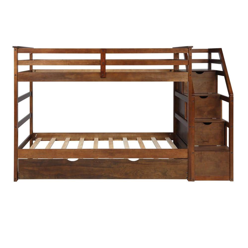 HomeRoots Amelia Brown Wood Frame Twin Platform Bed with Trundle ...