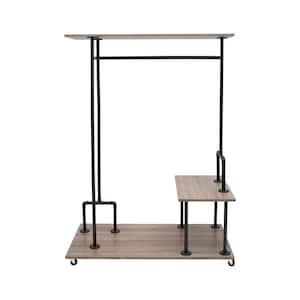 Pipe Line 47.25 in. W x 64.5 in. H Gray and Black Wood and Metal Closet Wardrobe Garment Rack Closet System