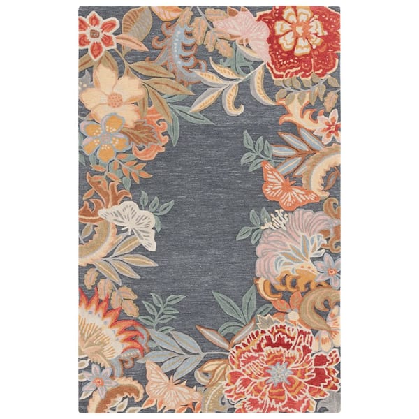 Bellagio 5 ft. x 8 ft. Gray/Rust Oversized Floral Area Rug