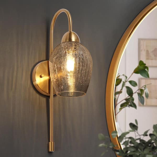 LNC Mirabellisation 5.1 in. 1-Light Plating Brass Wall Sconce Modern/Contemporary Wallchiere with Crackle Glass Shade