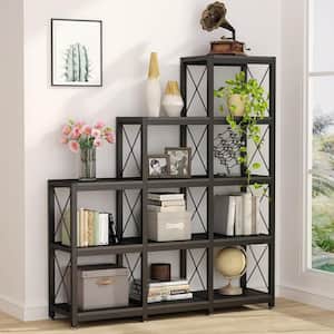 Earlimart 51.57 in. Black Engineered Wood and Metal 4-Shelf Etagere Bookcase with 12-Cube Storage Organizer
