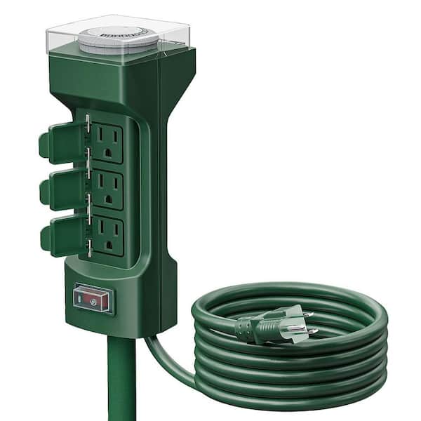 Lukyamzn 6-Outlet Outdoor Stake Timer with 6 ft. Extension Cord Mechanical Power Timer in Green
