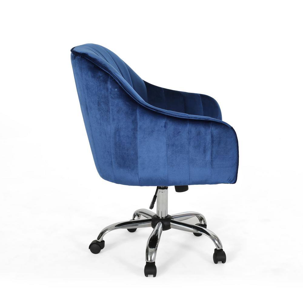 Navy Blue Velvet Swivel Office Chair with Chrome Base