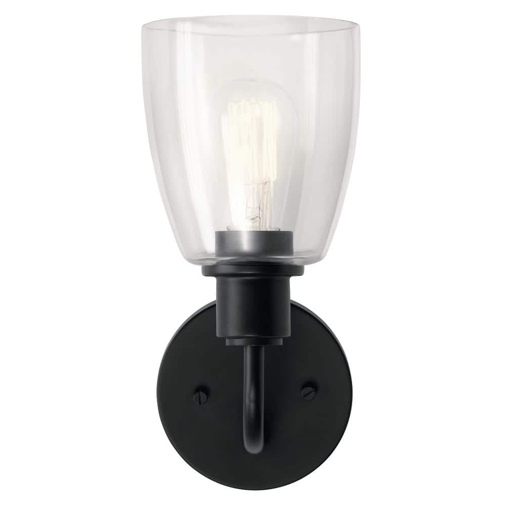Meller Industrial Black 11'' Wall Sconce with Clear Glass