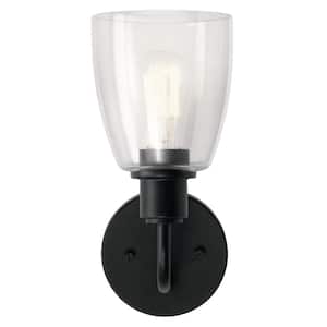 Meller 11 in. 1-Light Black Bathroom Indoor Wall Sconce Light with Clear Glass