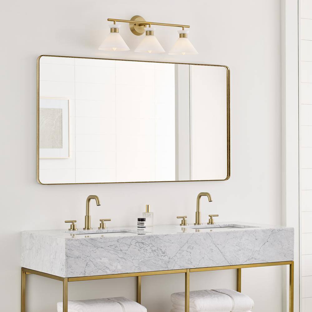 Satin Brass 3-Light Vanity with Etched Glass Shades