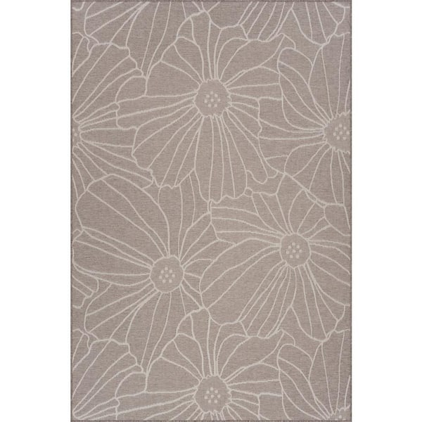 Marissea Floral Grey 8 ft. x 10 ft. Outdoor Area Rug