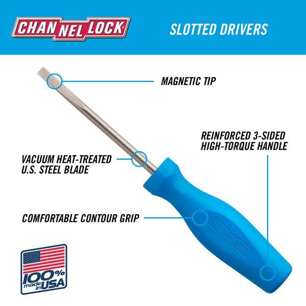 Channellock 4 in. 1/4 in. Slotted Screwdriver Magnetic Tip Tri