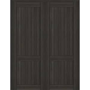 2 Panel Shaker 6084 in. Both Active Gray Oak Wood Composite Solid Core Double Prehung Interior Door
