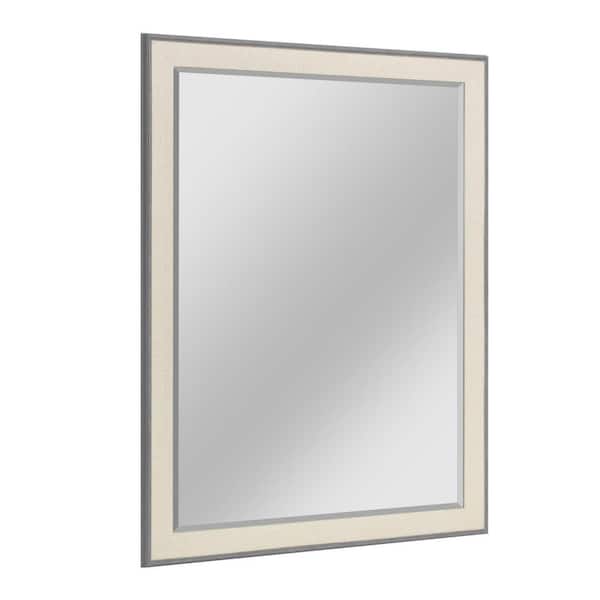 Deco Mirror 45.5 in. H x 35.5 in. W Classic Textured Mat Lined Gray Rectangle Framed Beveled Glass Bathroom Vanity Wall Mirror