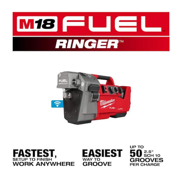 M18 FUEL RINGER Roll Groover For 1-1/4 in - 4 In. Sch 10/40, 6 Inch Sch 10 Kit with (2) 8Ah FORGE Batteries & Charger