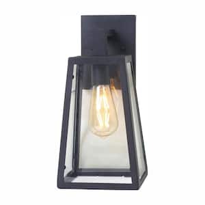 Colonade 13.75 in. 1-Light Sand Black Outdoor Wall Lantern Sconce with Clear Glass
