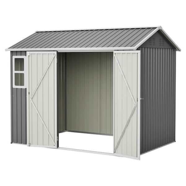 8 ft. W x 6 ft. D Gray Metal Outdoor Storage Shed with Window, Sloped Roof and Lockable Doors(48 sq.ft.)