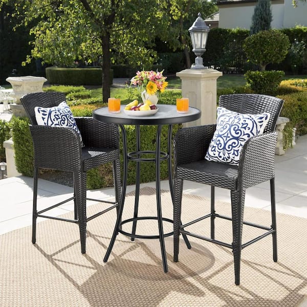 FUFU GAGA Bar Height Bistro Glass Table Outdoor Bar Height Glass Table 2 Tier High Top Outdoor Table for Backyard Pool Black Y THD 170279 02