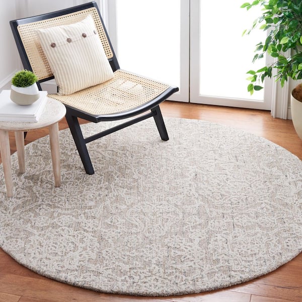 Metro 6 ft. x 6 ft. Beige/Ivory Distressed Marle Round Area Rug