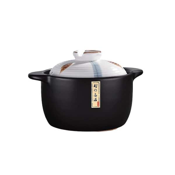 2 Piece Black and Blue Ceramic Casserole Heat-Resistant Pot with Lid for Stovetop Cooking and Oven Use Set