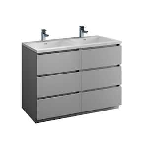 Lazzaro 48 in. Modern Double Bathroom Vanity in Gray with Vanity Top in White with White Basins