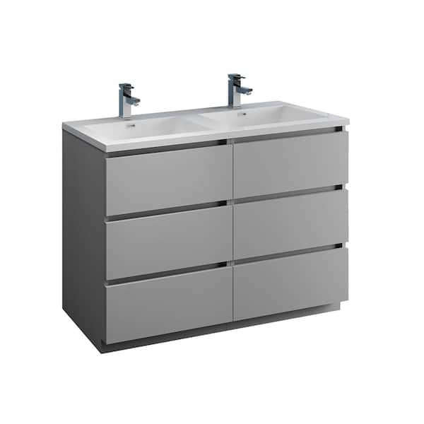 Fresca Lazzaro 48 in. Modern Double Bathroom Vanity in Gray with Vanity Top in White with White Basins