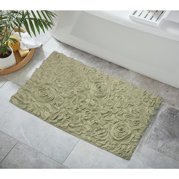 HOME WEAVERS INC Bell Flower Collection 100% Cotton Tufted Bath Rugs, 24 in. x40 in. Rectangle, Green
