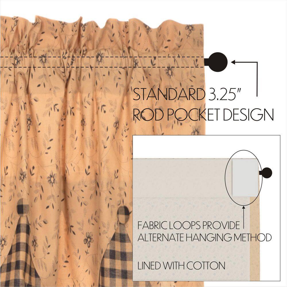 Maisie Tan Cotton Floral Rod Pocket Valance with Buttons