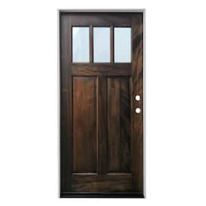 36 in. x 80 in. Espresso Left-Hand Inswing 3--Lite Clear Insulated Glass Mahogany Prehung Entry Door - FSC 100%