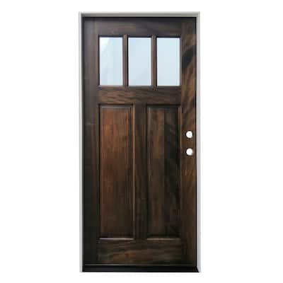 36 in. x 80 in. Espresso Left-Hand Inswing 3--Lite Clear Insulated Glass Prefinished Mahogany Prehung Entry Door
