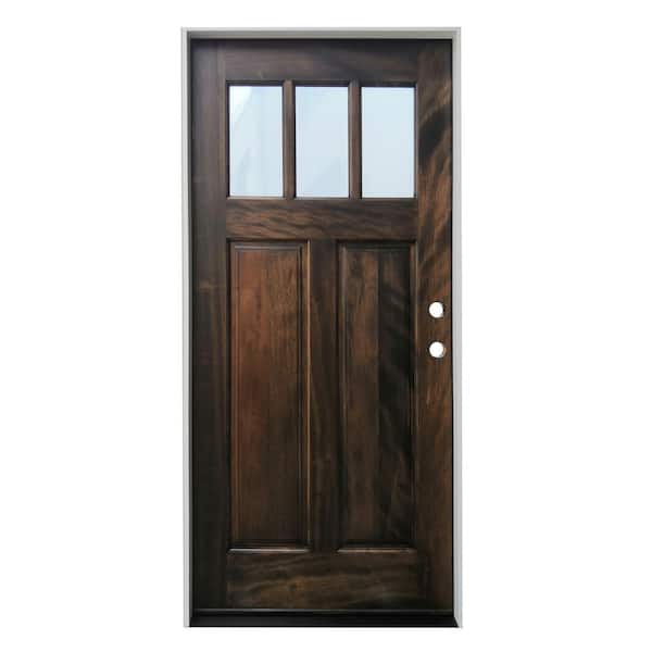 Pacific Entries 36 in. x 80 in. Espresso Left-Hand Inswing 3--Lite Clear Insulated Glass Mahogany Prehung Entry Door - FSC 100%