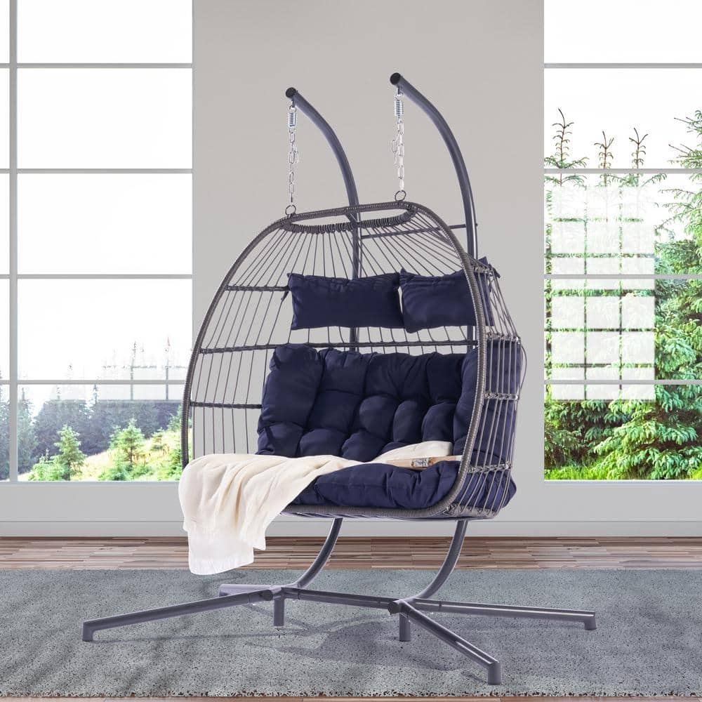 SANSTAR 2-Person Hanging Egg Swing Chair Wicker Patio, Double Hammock ...