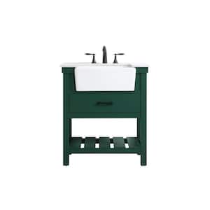 Simply Living 30 in. W x 22 in. D x 34.125 in. H Bath Vanity in Green with Carrara White Marble Top