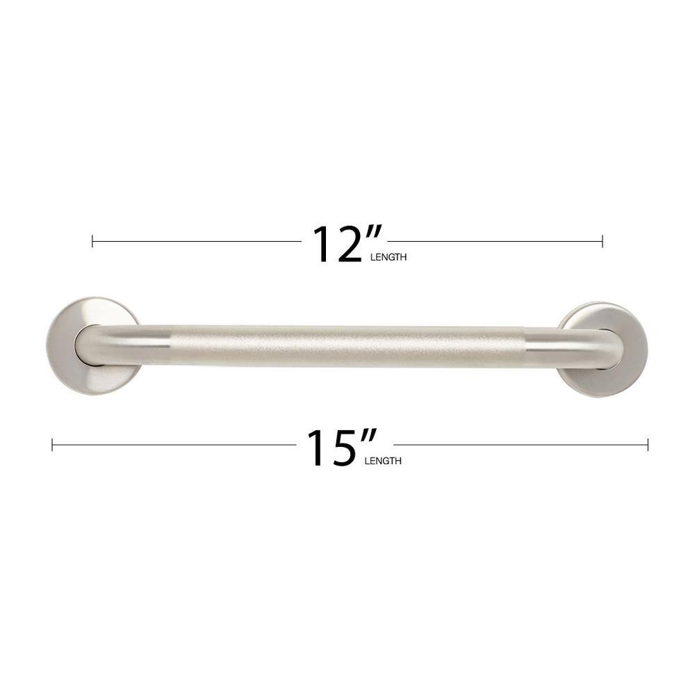 12" Stainless Steel Wall Mounted Bathroom Grab Bar with Peened Grip