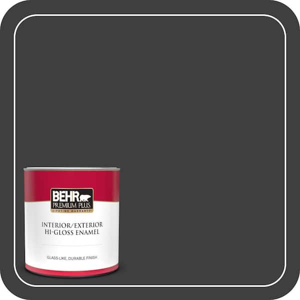BEHR PREMIUM PLUS 1 qt. Black Hi-Gloss Enamel Interior/Exterior Paint & Primer
