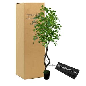 Handmade 6 .5 ft. Artificial Rain Tree in Home Basics Plastic Pot Made with Real Wood and Moss Accents