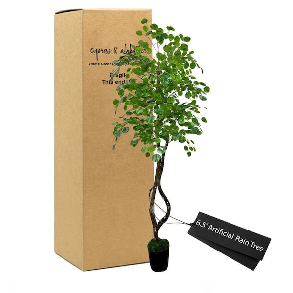 CYPRESS & ALABASTER Handmade 6 .5 ft. Artificial Rain Tree in Home Basics Plastic Pot Made with Real Wood and Moss Accents
