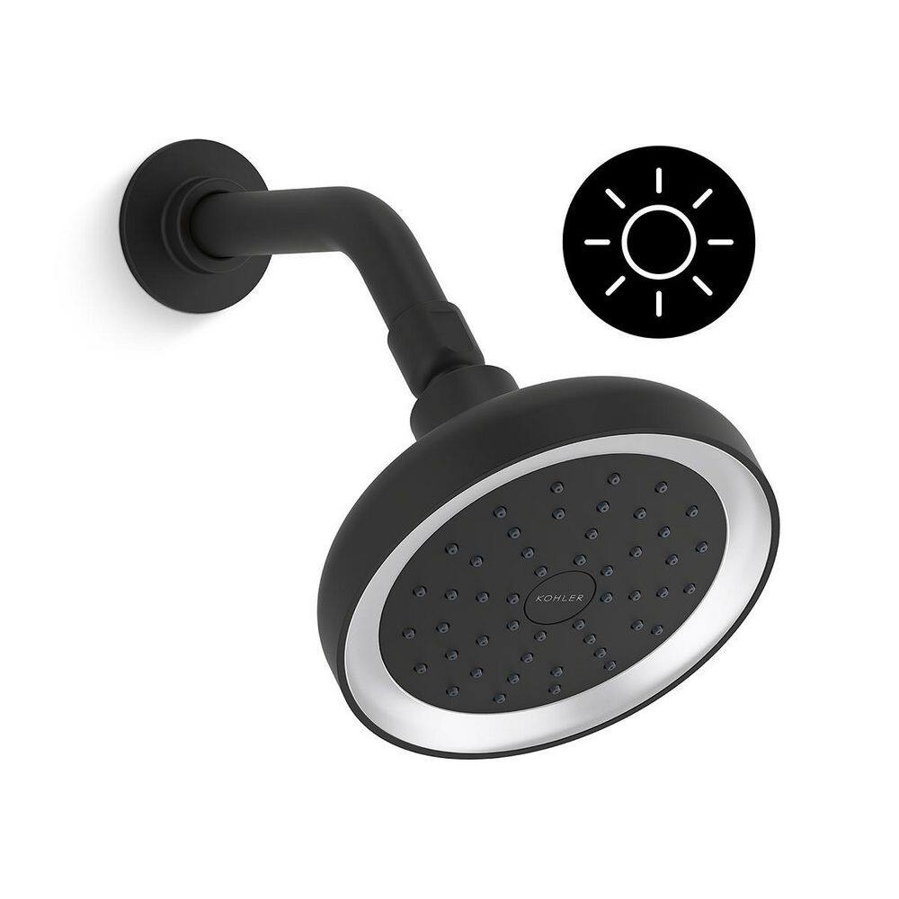KOHLER Arise 1Spray Pattern 5.6875 in. Lighted Wall Mount Fixed Shower Head in Matte Black