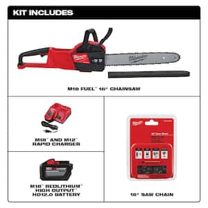 M18 FUEL 16 in. 18V Lithium-Ion Brushless Battery Chainsaw Kit with 12.0Ah , 16 in. Hand Chainsaw