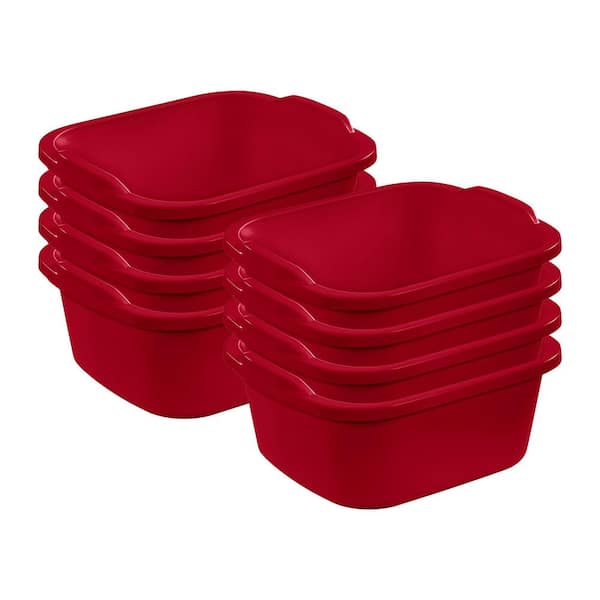 Large Multi-Function Home 12 Qt. Sink Dish Washing Pan, Red (8-Pack)