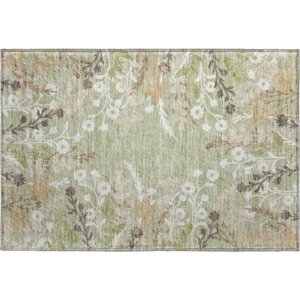 Mayfield Premium Machine Washable Abstract AMF2334 Aloe 3 ft. x 4 ft. Area Rug