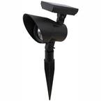 Solar Black Outdoor Integrated LED 3000K Warm White 15 Lumens Landscape Spot Light (2-Pack)
