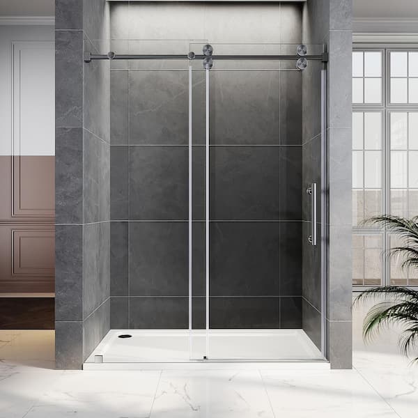 UNIKOO UKS04 56 to 60 in. W x 80 in. H Sliding Frameless Shower Door in Space Gray, EnduroShield 3/8 in. SGCC Clear Glass
