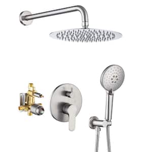 Wall Mount Shower Faucet Mixer Set Shower System with Round Rain Head Handheld Spray Rough-in Valve in Brushed Nickel