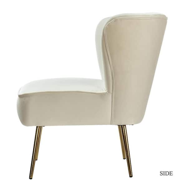 Monica Modern Ivory Velvet Comfy Living Room Side Chair with Golden Metal  Legs (Set of 2)