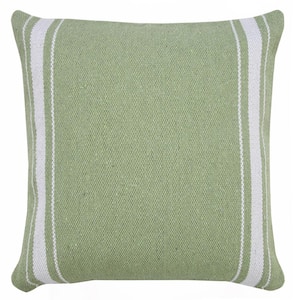 Balanced Green / White 20 in. x 20 in. Border Bold Halo Striped Throw Pillow