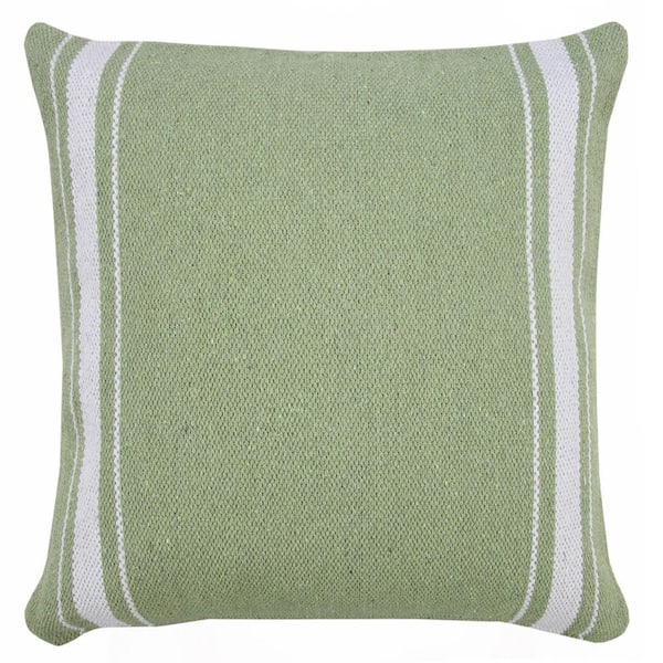 LR Home Balanced Green / White 20 in. x 20 in. Border Bold Halo Striped Indoor Throw Pillow