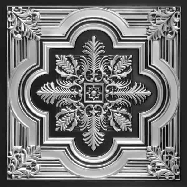FROM PLAIN TO BEAUTIFUL IN HOURS Large Snowflake Antique Silver 2 ft. x 2 ft. PVC Lay-in or Glue-up Faux Tin Ceiling Tile (100 sq. ft. / case)