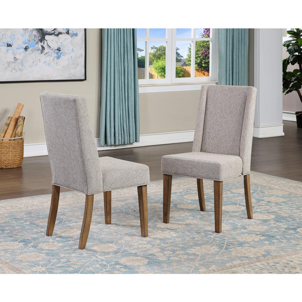 Beige Upholstered Wood Side Chair with Distressed Legs, Set of 2